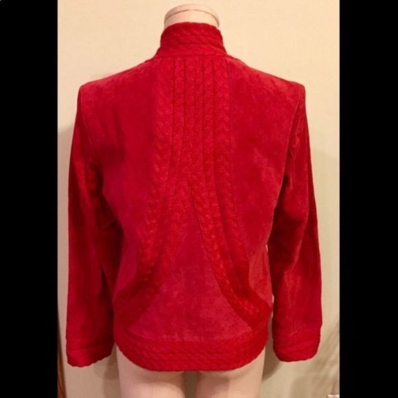 Cable Knit and Suede Jacket NEW Red - Picture 7 of 8